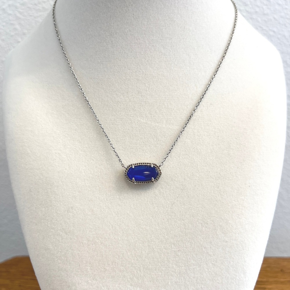 Kendra Scott Elisa Pendant Necklace Silver Cobalt Blue Cats Eye Dust Bag EUC - Picture 2 of 7